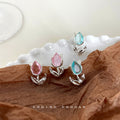 Silver Crystal Tulip Stud Earrings Pink And Blue Colors view 4