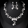 Black Silver Tone Flower Crystal Five Designs Metal Necklace and Earring Set view 6