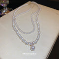Double Strand Pearl Necklace Crystal Bow Pearl Drop view 2
