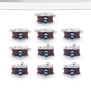 Brown Camera Shaped Charms with Blue Lens Details
