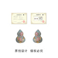 Blue Gray Gourd Shape And Pink Lotus Flower Stud Earrings view 3