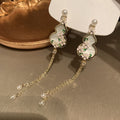 White Pink Floral Gourd and Long Chain Drop Earrings view 6