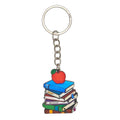 Book Stack Red Apple Printed Wood Keychain Ring Metal Charm view 5
