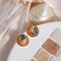 Miniature Floral Scene Round Gold Tone Stud Earrings view 3