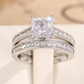 Princess Cut Three Band Ring Set in Silver Tone With Clear Crystal Accents view 2