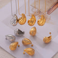 Gold Steel Teardrop Pendant Necklaces Hammered Earrings view 2