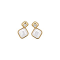 Gold Tone Diamond White Shell Look Drop Clip On Earrings view 5