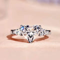 Heart-Shaped Clear Solitaire Three-Stone Ring In Silver Tone view 2