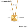 Titanium Steel Pyramid Stud Square Pendant Necklace Gold Steel view 7