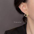 Gold Bamboo Circle Star Drop Stud Earrings CZ Accents view 2