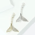 Pearl Drop Mermaid Tail Brooch Pin in Two Metal Tones view 3