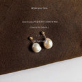 Gold Tone Round Ball Top And Baroque White Pearl Stud Earrings view 2