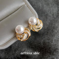 Gold-Tone Pearl Knot Baguette Crystal Stud Earrings view 4