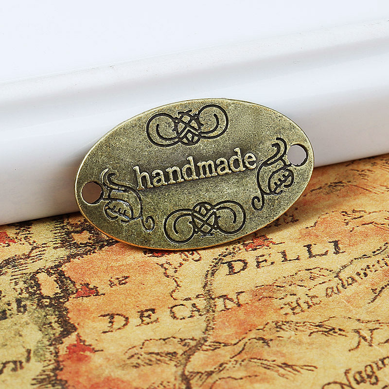 32x19mm Alloy Double-Hole Oval Handmade Letter Connector Charm