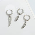 Single Stainless Steel Wing and Feather Charm Huggie Earrings view 1