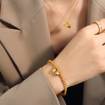 Gold Lotus Seed Pod Charm Necklace And Hoop Drop Earrings
