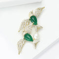 Twin Bird Crystal Brooch in Detailed Metal and Crystal Design view 3