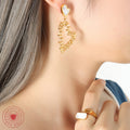 White Shell Heart Stud Open Wire Heart Drop Earrings Gold Steel view 3