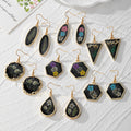 Black Geometric Resin Dried Flower Drop Earrings 7 Shapes view 1