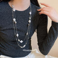 Layered Silver Tone Necklace With Pearl Drop Details view 3