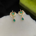 Gold Tone Star And Moon Stud Earrings With Green Teardrop view 6