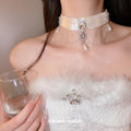 White Velvet Choker Necklaces with Bow and Snowflake Charms view 4