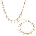 Gold Steel Twisted Chain Pearl Tassel Necklace Bracelet view 5