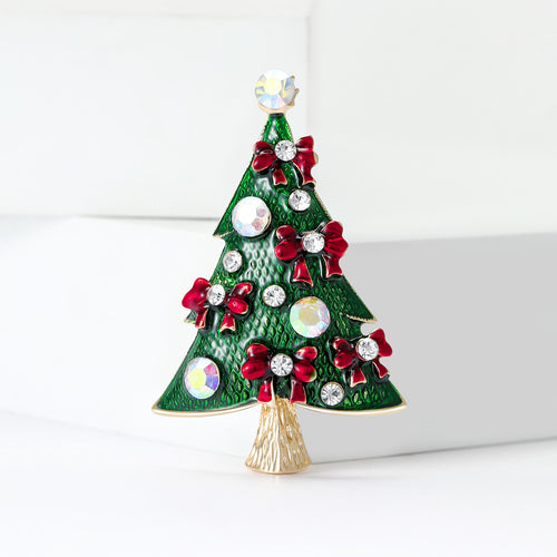 Angled display of Green Enamel Christmas Tree brooch