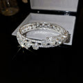 Silver Tone Open Floral Lattice Hinged Bangle With Clear Crystal Flowers view 6