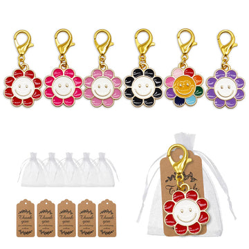 Enamel Smiley Face Flower Charm Gold Lobster Clasp Six Colors