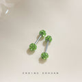Silver Tone Double Pave Ball Barbell Stud Earrings In Seven Colors view 8