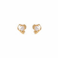 White Pearl Look Heart Outline Gold Tone Stud Earrings view 5