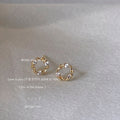 Gold Tone Mini Clear Stone Floral Wreath Stud Earrings view 4