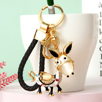 Jeweled Donkey Keychains with Bare Braided Wrist Loop Options