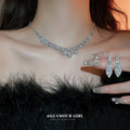 Silver Tone Crystal Crescent Necklace and Stud Earring Set view 1