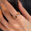 Gold Open Ring Red Enamel Hearts Clear Heart Stones view 3