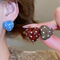 Brown Heart Stud Earrings With White Polka Dots Jewelry view 2