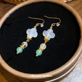 White Flower and Green Bead Hook Earrings Statement Jewelry view 3