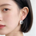 Clear Round Resin White Marbled Swirl Stud Earrings view 2