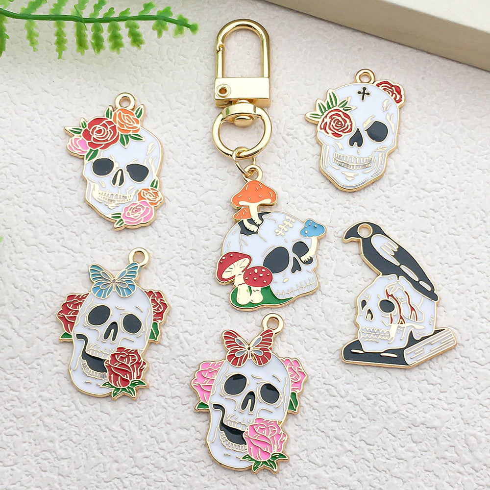 Zinc Alloy Enamel Halloween Skull Crow Charm Pendant for DIY Earrings Necklace Keychain