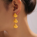 Triple Shell Fan Drop Earrings Gold Tone Stainless Steel view 3