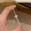 Silver Adjustable Rose Charm Bracelet Pink Pearls Rhinestones view 6