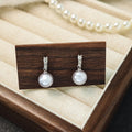 White and Gray Pearl Drop Earrings with Crystal Bar Studs view 7
