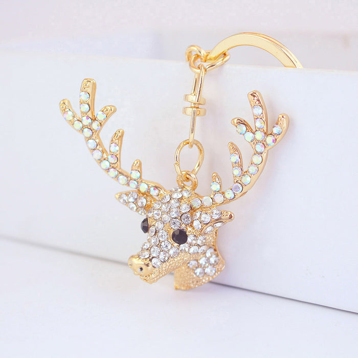 Rhinestone Reindeer Animal Keychain Zinc Alloy Purse Bag Charm