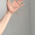 Rhinestone Cross Star Lariat Necklace Set Gold Silver view 2