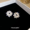 Silver Tone Crystal Cluster Flower Statement Stud Earrings view 3