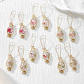 Gold Tone Candy-Shaped Pressed Flower Drop Earrings in Six Designs view 1