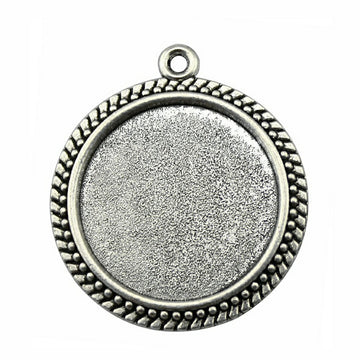 Braided-Rim Round Bezel Pendant Trays in Two Finishes