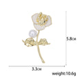 Gold Tone Enamel Camellia Brooch Pearl Accent Leaf Stem Pin view 5