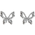 Silver Tone Open Wing Clear Stone Butterfly Stud Earrings view 5